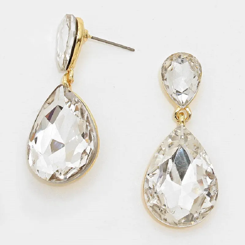 GOLD CLEAR STONE EARRINGS ( 2337 GDCL ) sold by Oh My Jewelry