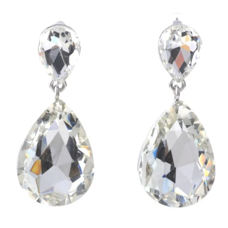 1 3/4" SILVER CLEAR DANGLING EARRINGS ( 1611 ) sold by Oh My Jewelry