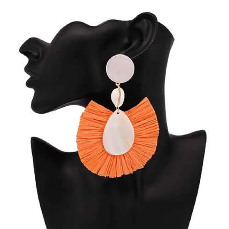 Seashell Orange Raffia Earrings ( 2449 OR ) made by Oh My Jewelry