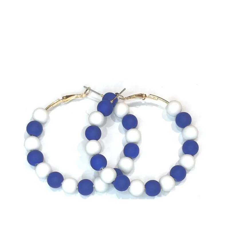 BLUE WHITE HOOP EARRINGS ( 2371 BLWH ) sold by Oh My Jewelry