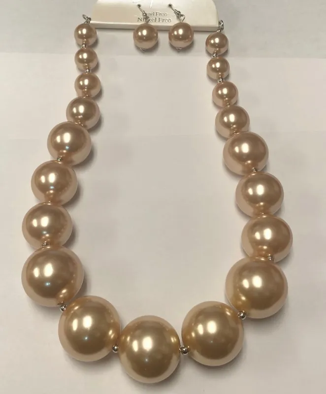 Gold Graduating Pearl Beaded Necklace Set ( 1003 G ) sold by Oh My Jewelry
