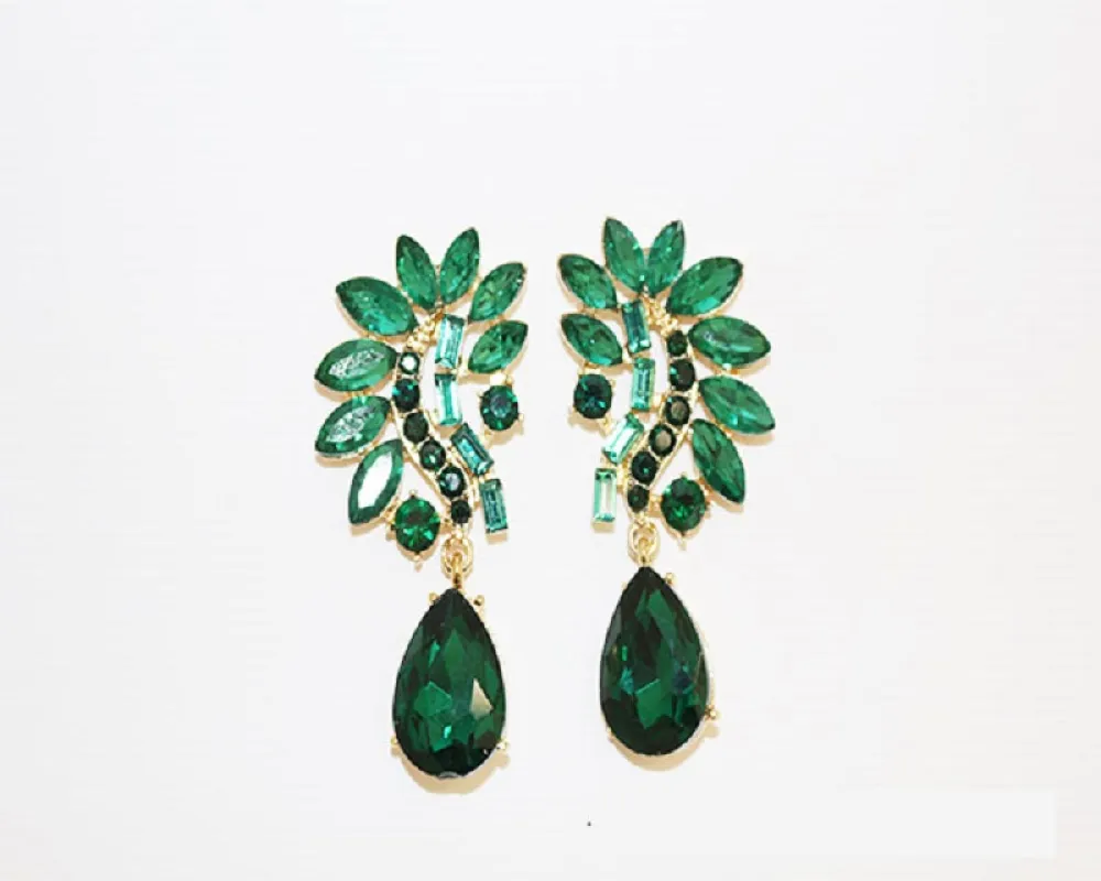 Gold Earrings Emerald Green Stones ( 1695 GEME ) sold by Oh My Jewelry