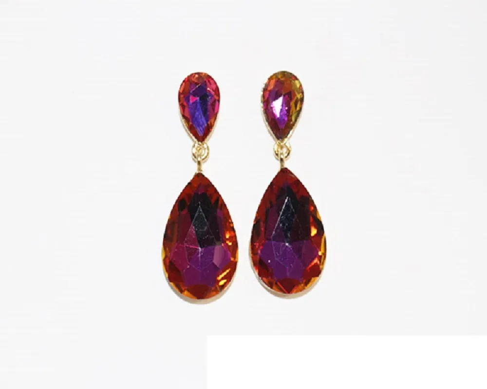 GOLD CLIP ON EARRINGS PURPLE AB STONES ( 1152 GPUPAB ) sold by Oh My Jewelry