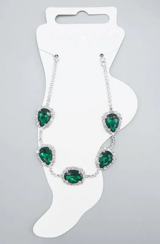 SILVER ANKLET CLEAR GREEN EMERALD STONES ( 1518 RHEM ) made by Oh My Jewelry
