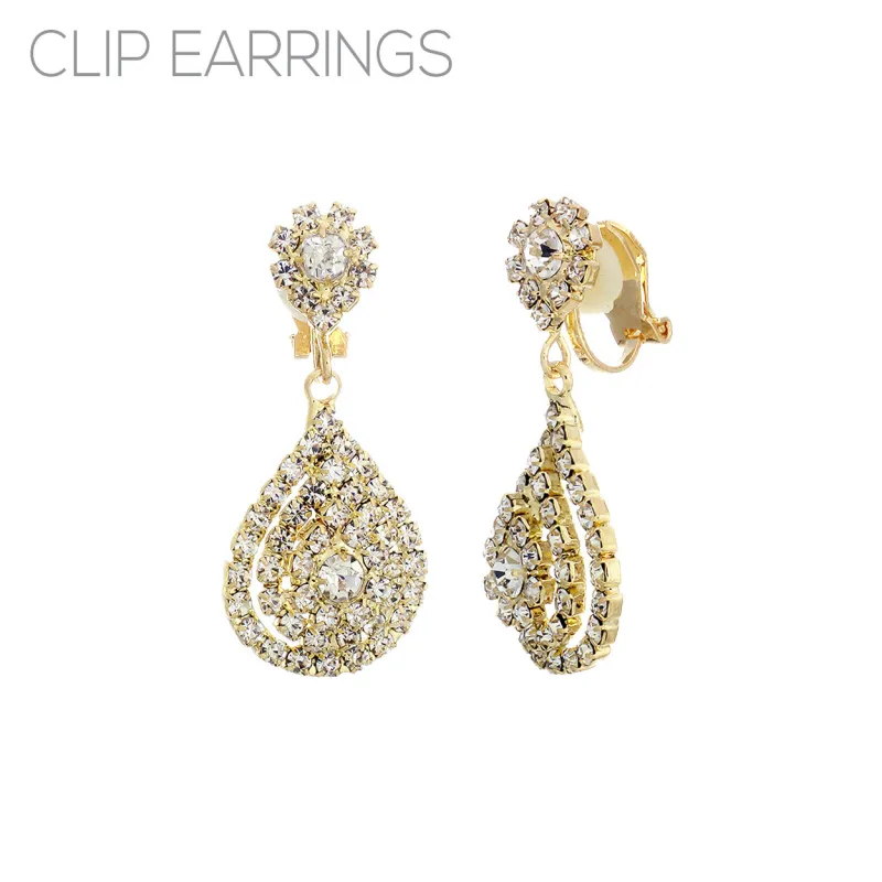 GOLD CLIP ON EARRNGS CLEAR STONES ( 23953 CECRG ) sold by Oh My Jewelry