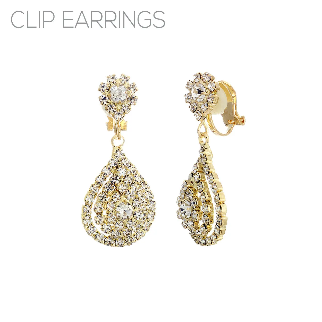 GOLD CLIP ON EARRNGS CLEAR STONES ( 23953 CECRG ) sold by Oh My Jewelry