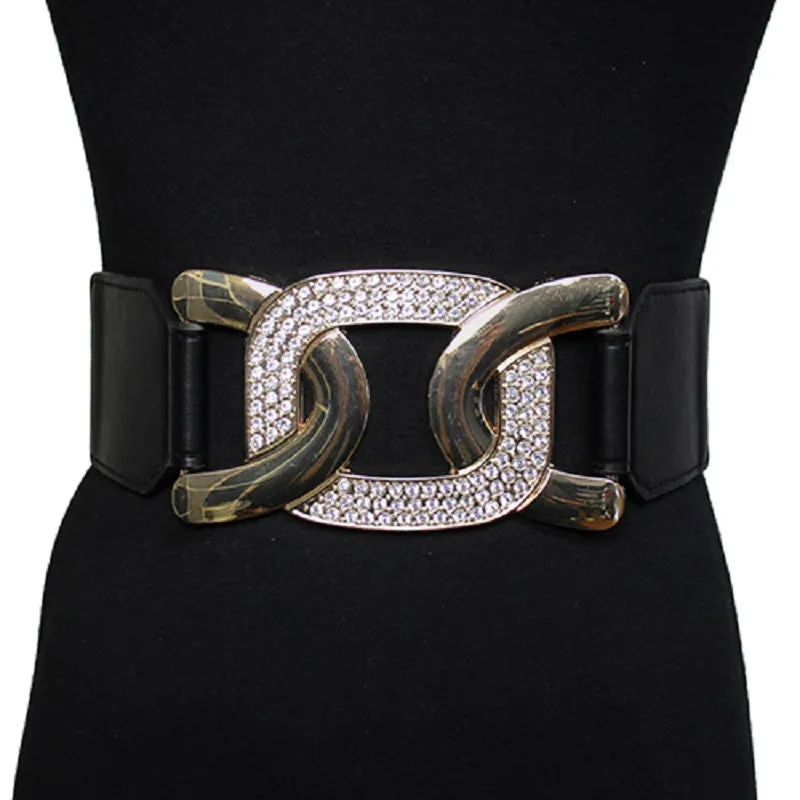 Black Stretch Belt Gold Clear Stones ( 1147 BKCLR ) sold by Oh My Jewelry