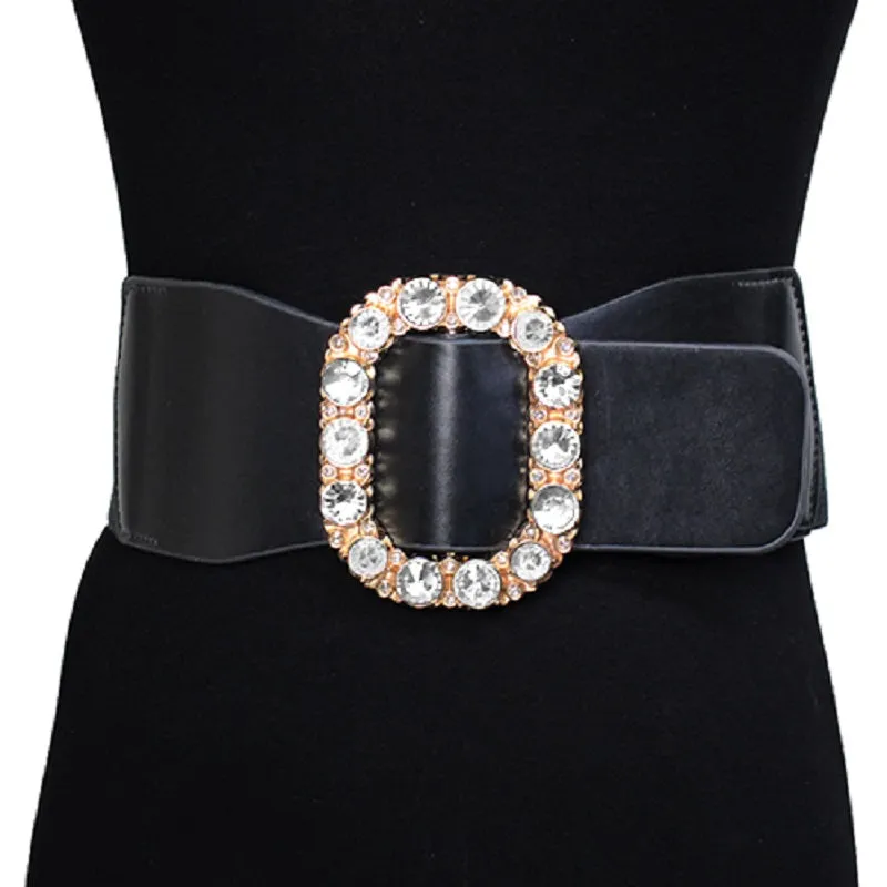 Black Stretch Belt Gold Clear Stones ( 1124 BKCLR ) sold by Oh My Jewelry