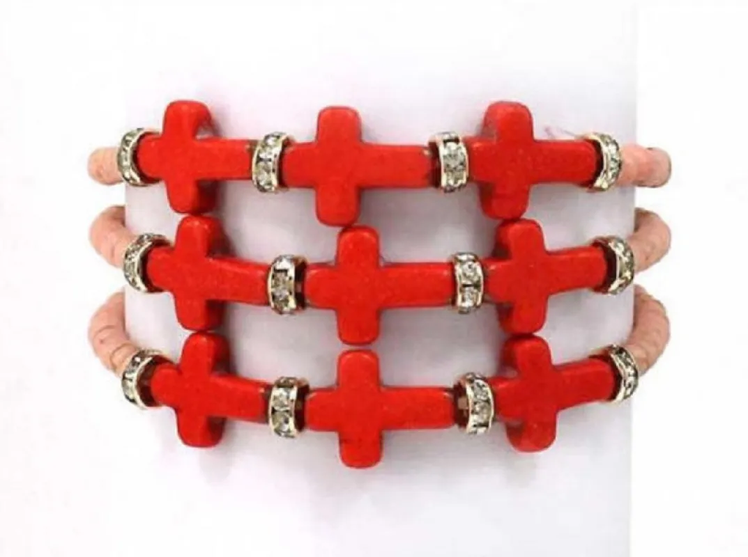 Coral and Pink Beaded Cross Beaded Wrap Around Stretch Bracelet ( 0660 ) sold by Oh My Jewelry