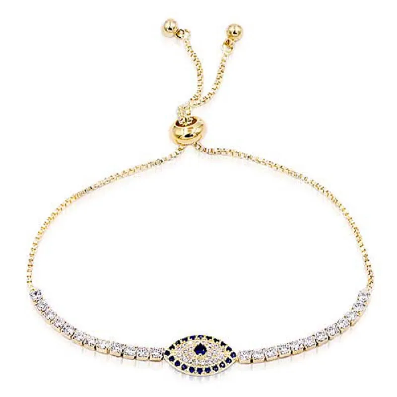 GOLD BRACELET EYE CLEAR BLUE CZ CUBIC ZIRCONIA STONES ( 8080 GD ) sold by Oh My Jewelry