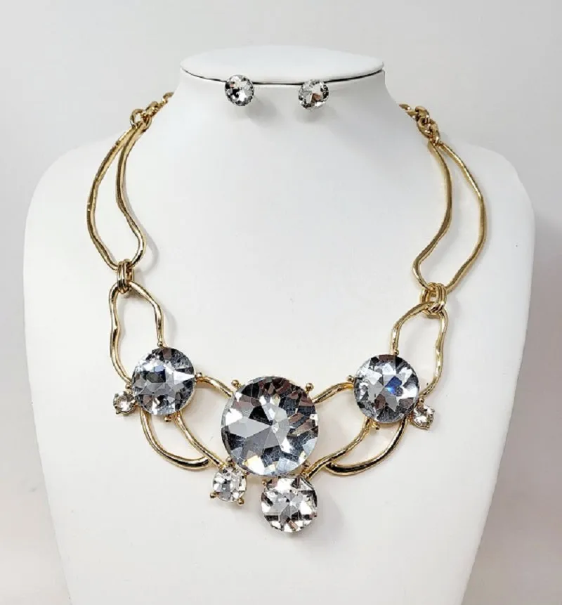GOLD NECKLACE SET CLEAR STONES ( 10442 GCL ) sold by Oh My Jewelry