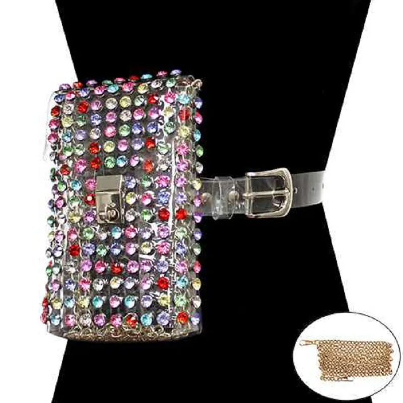 CLEAR BELT FANNY PACK CROSS BODY BAG MULTI COLOR STONES ( 2779 CRPMT ) sold by Oh My Jewelry