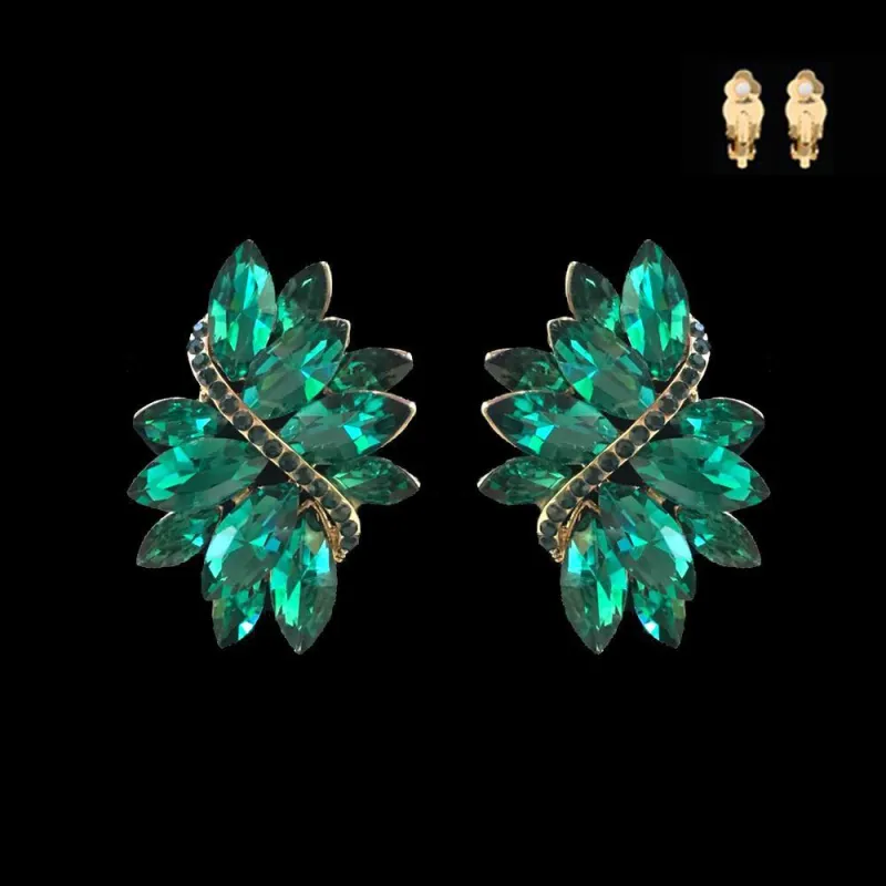 GOLD GREEN Marquise Stone Clip On Earrings( ECQ53 GGR ) sold by Oh My Jewelry