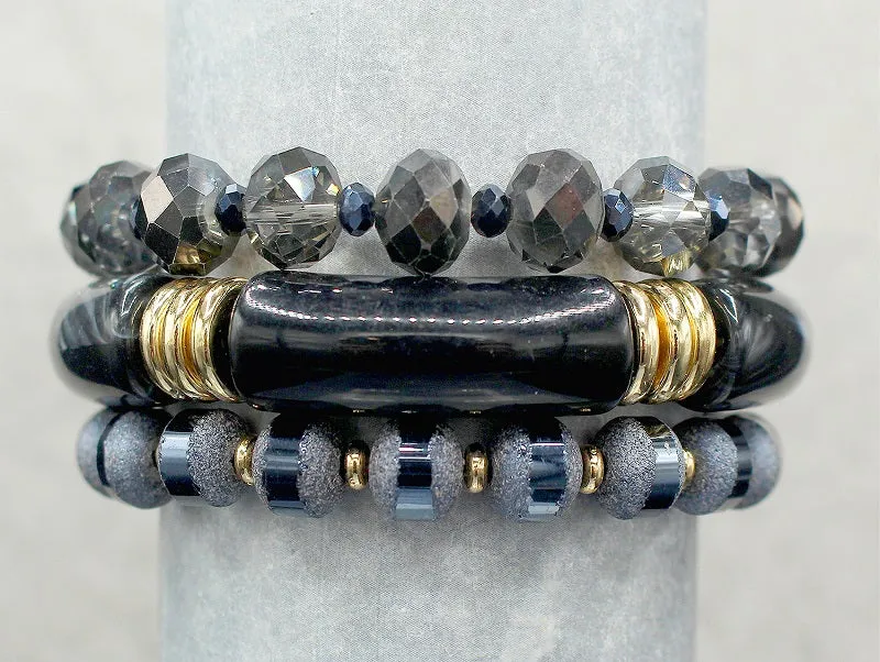 GOLD BLACK STRETCH BRACELETS ( 0598 GLBLK ) sold by Oh My Jewelry