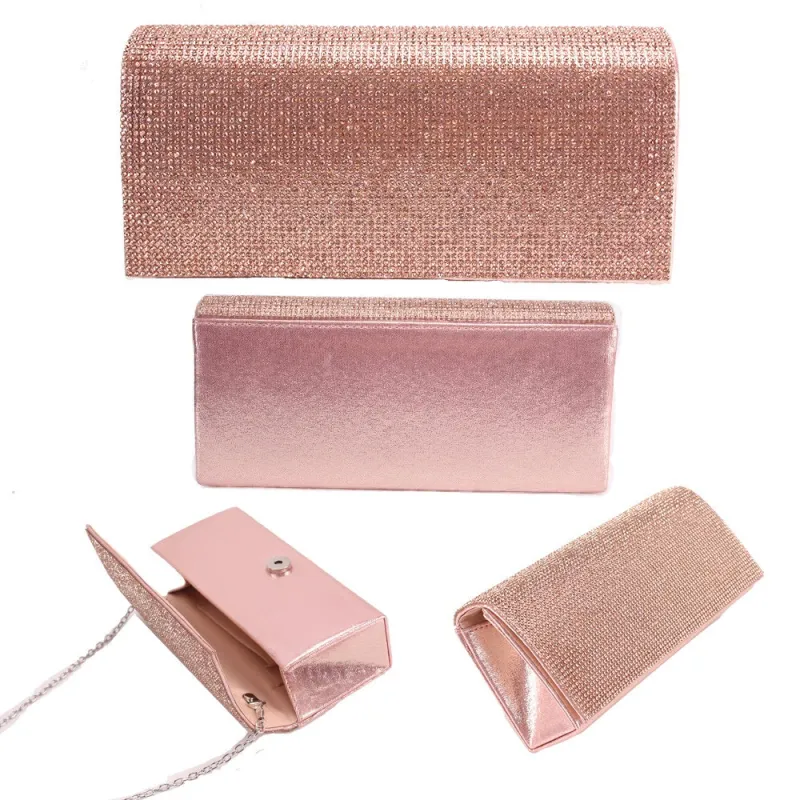 ROSE GOLD PEACH Rhinestones Evening Bag Purse with Chain ( 3343 RGPH ) sold by Oh My Jewelry