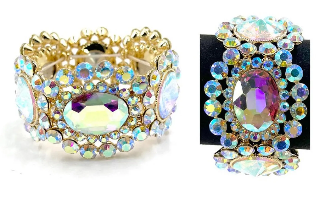 GOLD STRETCH BRACELET AB STONES ( 0266- 2X ) sold by Oh My Jewelry