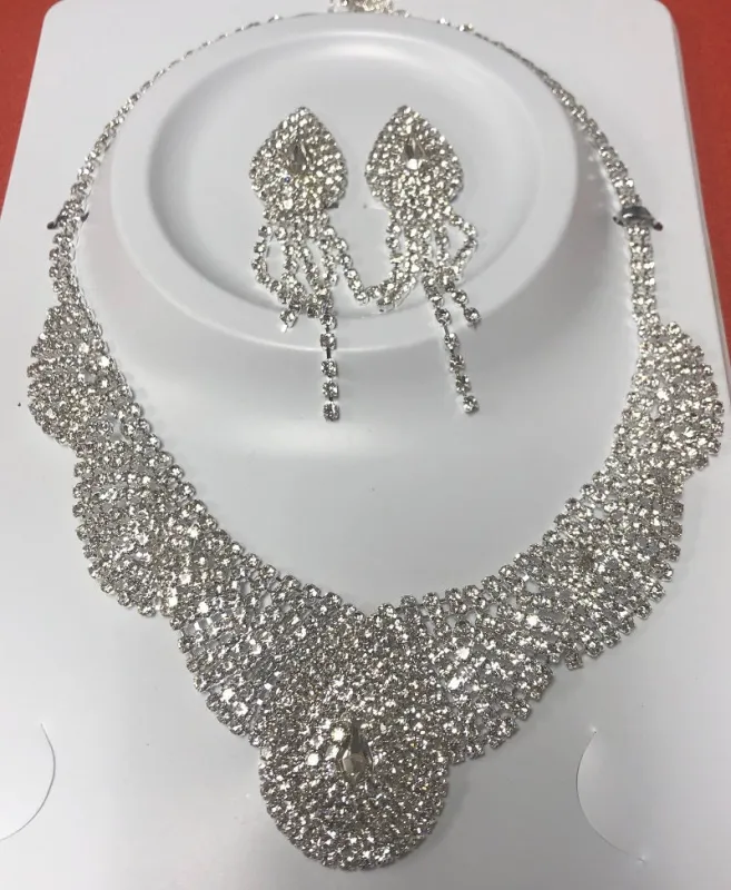 SILVER NECKLACE SET CLEAR STONES ( 1543 SCL ) sold by Oh My Jewelry