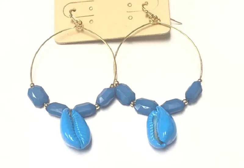 GOLD BLUE SEASHELL STONE EARRINGS ( 5188 NBL ) sold by Oh My Jewelry