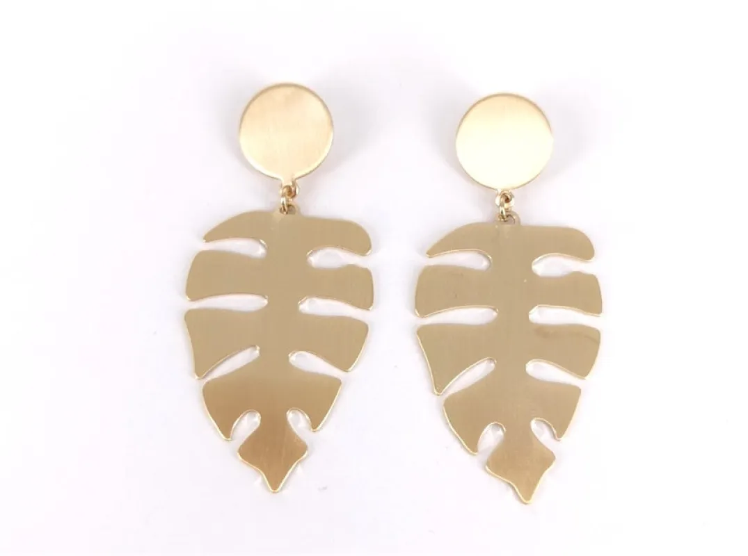 GOLD METAL LEAF EARRINGS ( 3813 GD ) made by Oh My Jewelry
