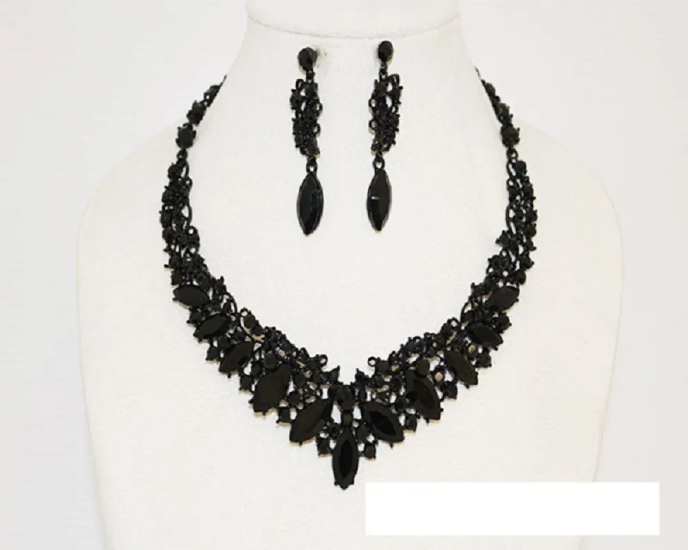 BLACK NECKLACE SET BLACK STONES ( 1046 BKJET ) sold by Oh My Jewelry