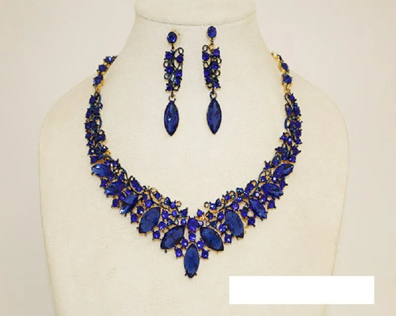 GOLD NECKLACE SET BLUE STONES ( 1046 GSA ) sold by Oh My Jewelry