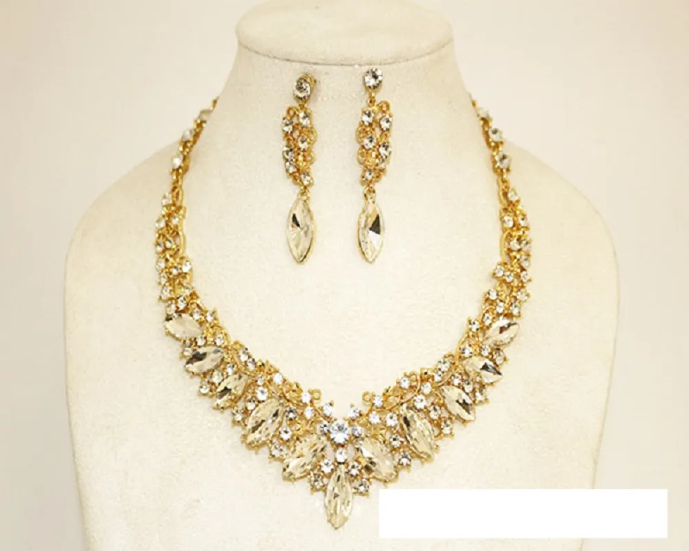 GOLD NECKLACE SET CLEAR STONES ( 1046 GCRY ) sold by Oh My Jewelry