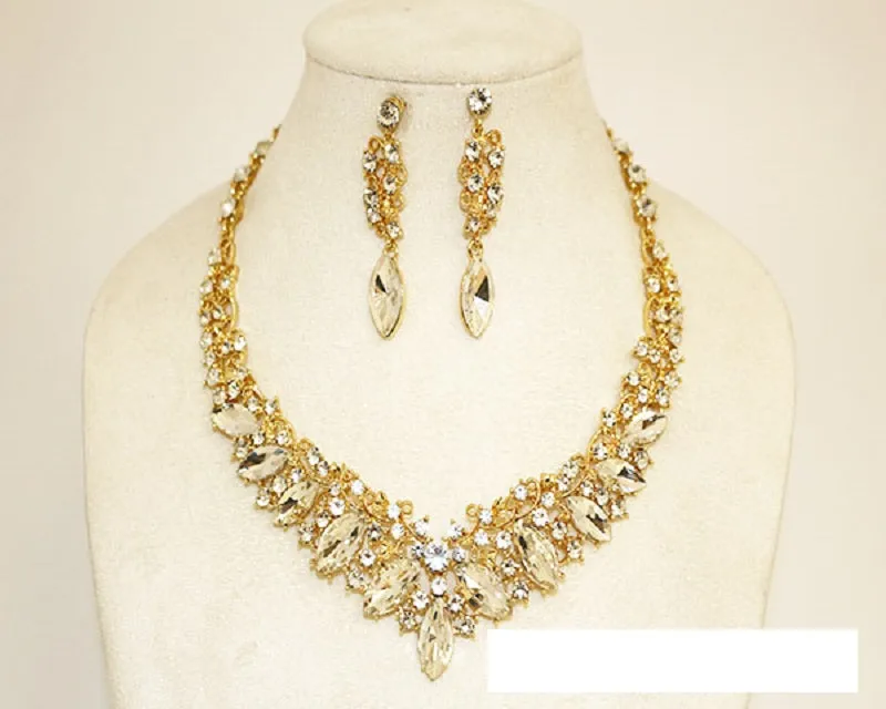 GOLD NECKLACE SET CLEAR STONES ( 1046 GCRY ) sold by Oh My Jewelry