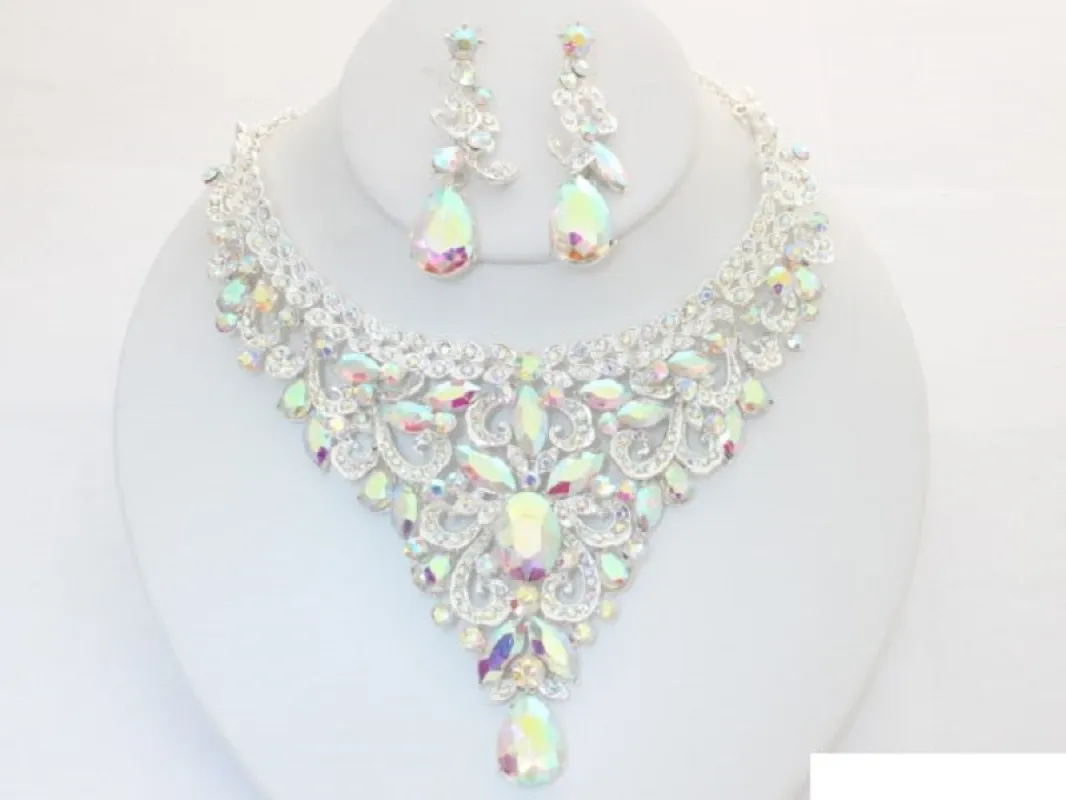 SILVER NECKLACE SET CLEAR AB STONES ( 19843 SAB ) sold by Oh My Jewelry