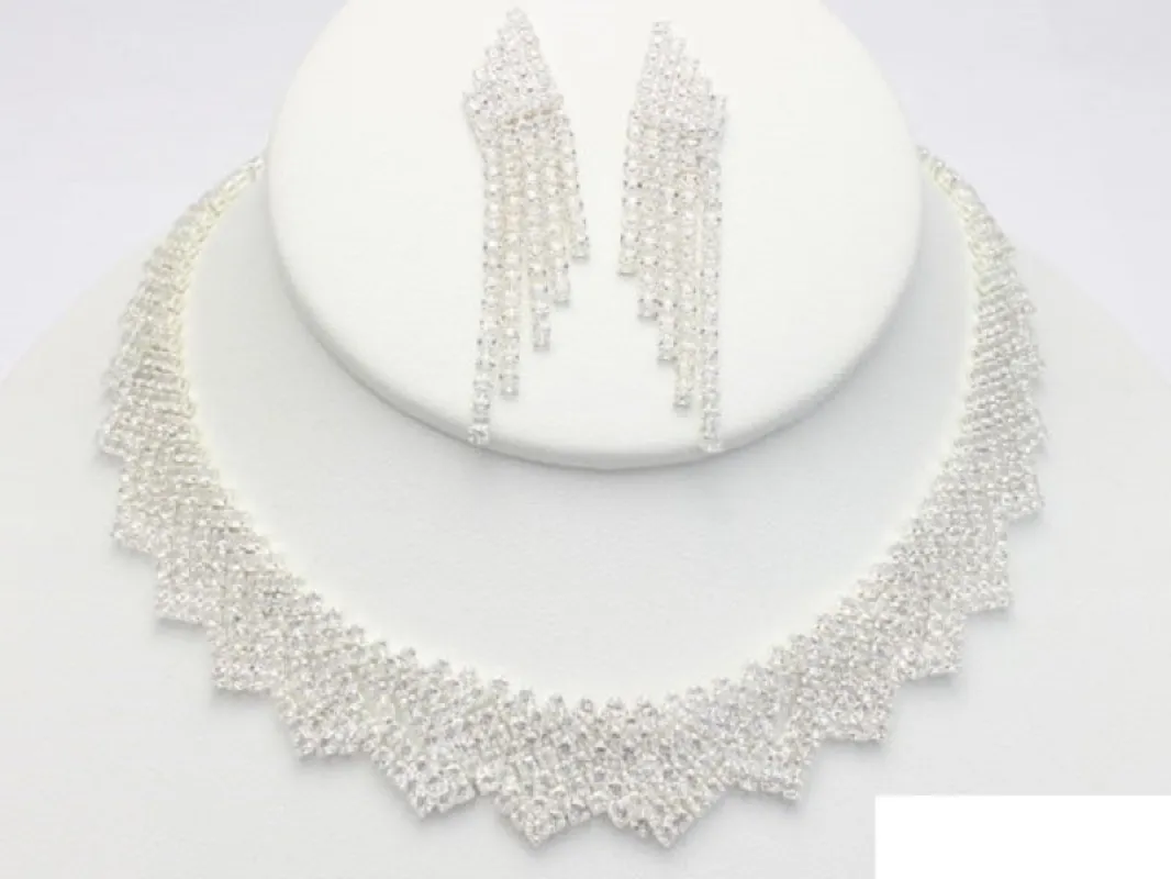 SILVER NECKLACE SET CLEAR STONES ( 18754 S ) sold by Oh My Jewelry