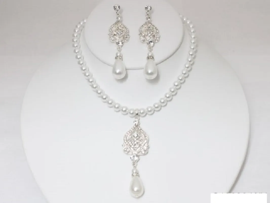 WHITE PEARL SILVER NECKLACE SET ( 19628 S ) sold by Oh My Jewelry