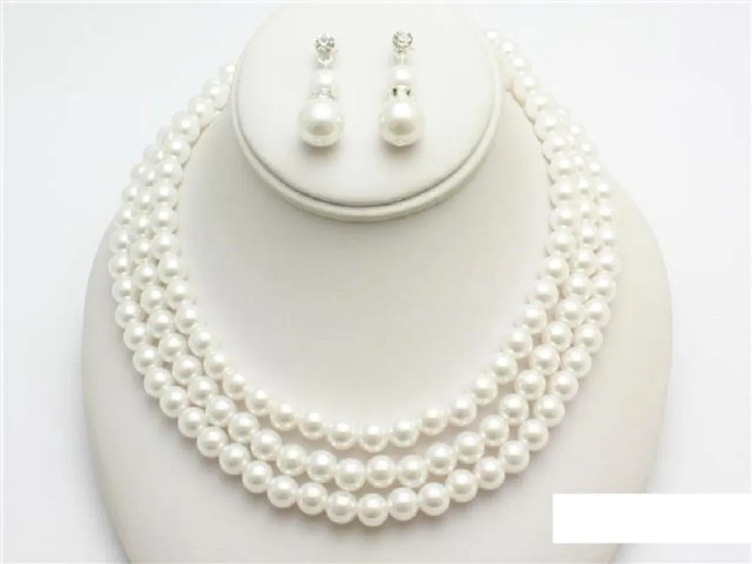 3 LAYER WHITE SILVER PEARL NECKLACE SET ( 14913 SWH ) sold by Oh My Jewelry
