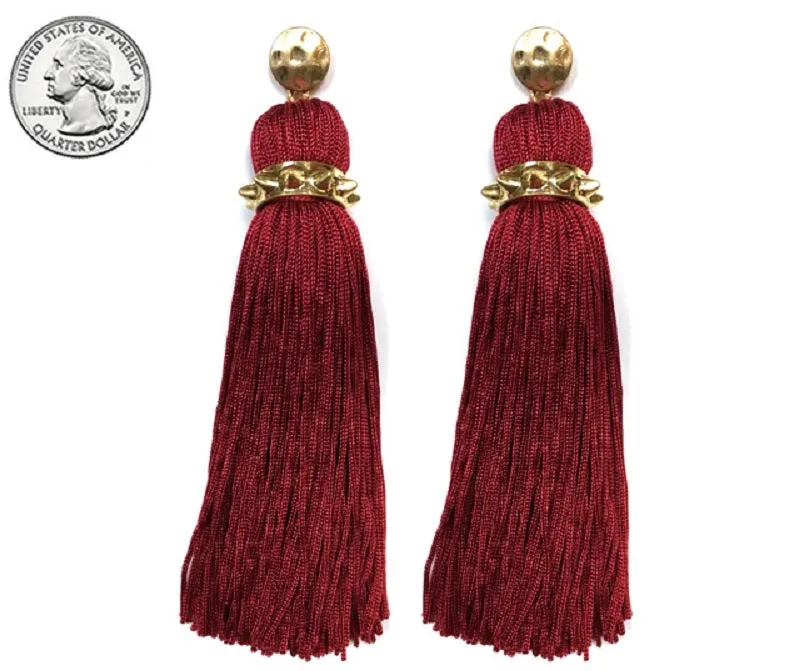 BURGUNDY TASSEL EARRINGS ( 4220 BGD ) sold by Oh My Jewelry