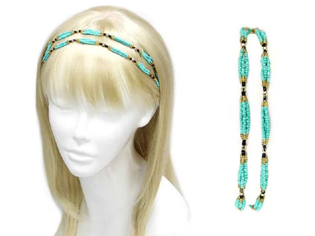 GOLD BROWN TURQUOISE BEAD HEAD BAND ( 0042 GTQJ ) made by Oh My Jewelry
