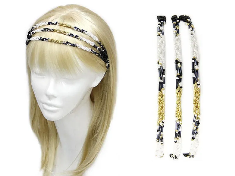 BLACK WHITE BEAD HEAD BAND ( 0005 J ) sold by Oh My Jewelry