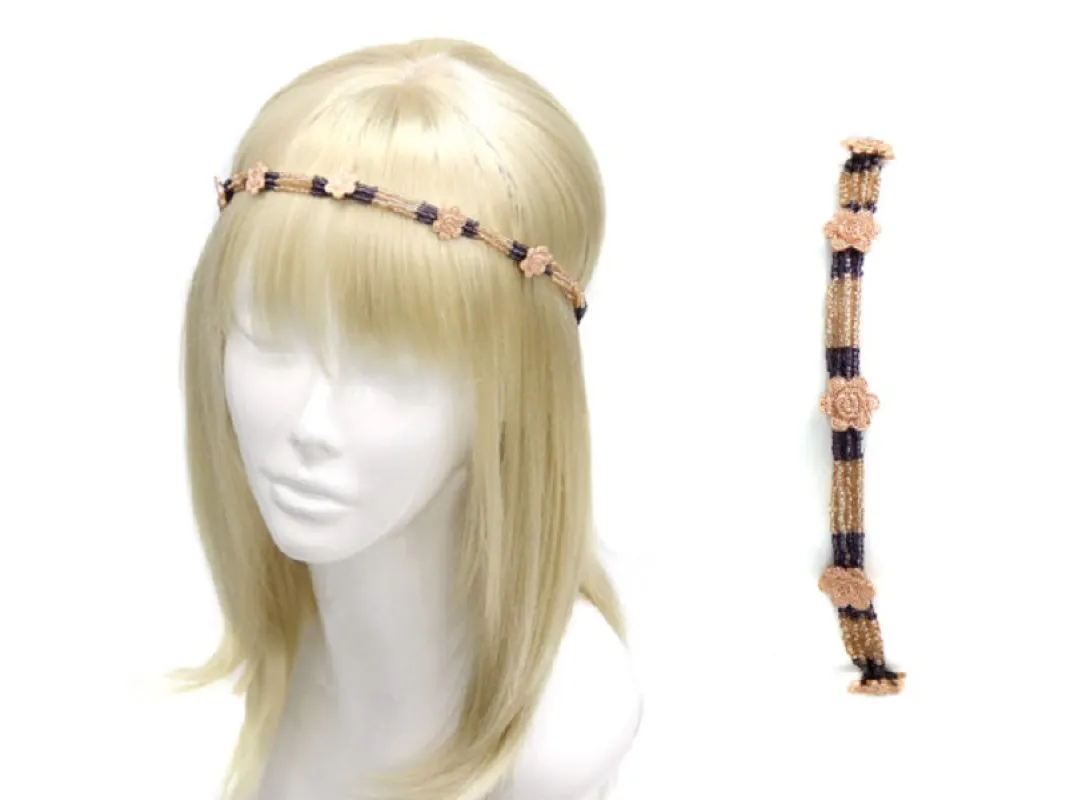 ROSE GOLD BROWN BEAD FLOWER HEAD BAND ( 0066 RGB ) made by Oh My Jewelry