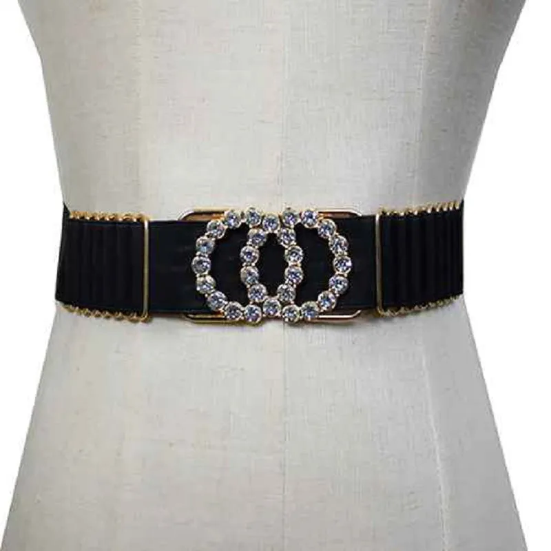BLACK GOLD STRETCH BELT CLEAR STONES ( 1143 GDCLR ) sold by Oh My Jewelry