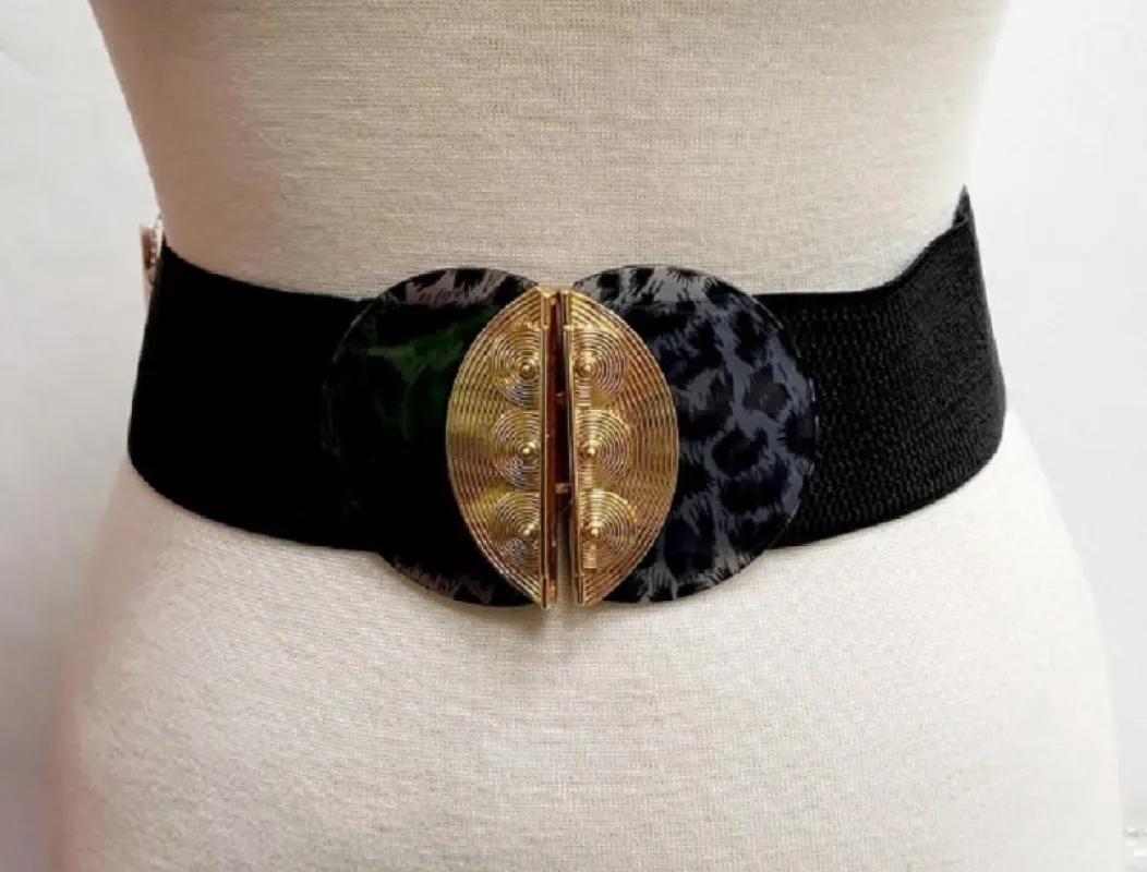 BLACK STRETCH BELT GOLD ANIMAL PRINT ( 50061 GLE ) sold by Oh My Jewelry