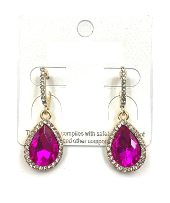 GOLD EARRINGS CLEAR FUCHSIA STONES ( 0247 2F ) sold by Oh My Jewelry