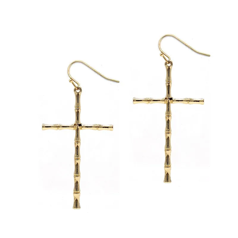 GOLD BAMBOO CROSS EARRINGS ( 3089 GD ) sold by Oh My Jewelry