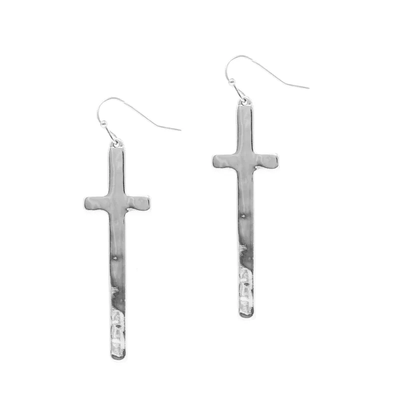SILVER CROSS EARRINGS ( 2339 RH ) sold by Oh My Jewelry