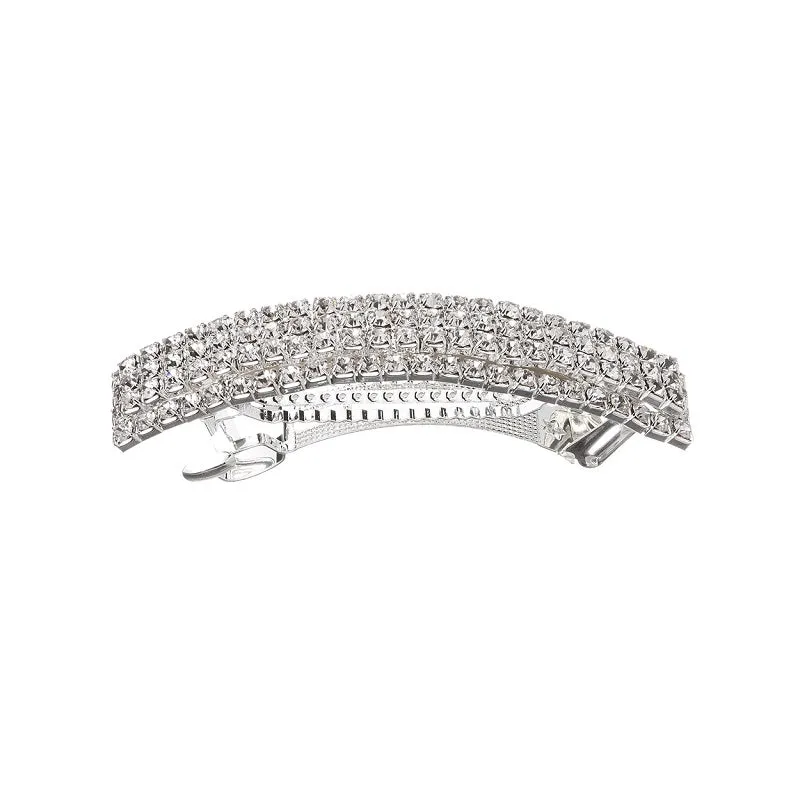 DOUBLE LAYER SILVER HAIR CLIP CLEAR STONES ( 71730 CRS ) sold by Oh My Jewelry