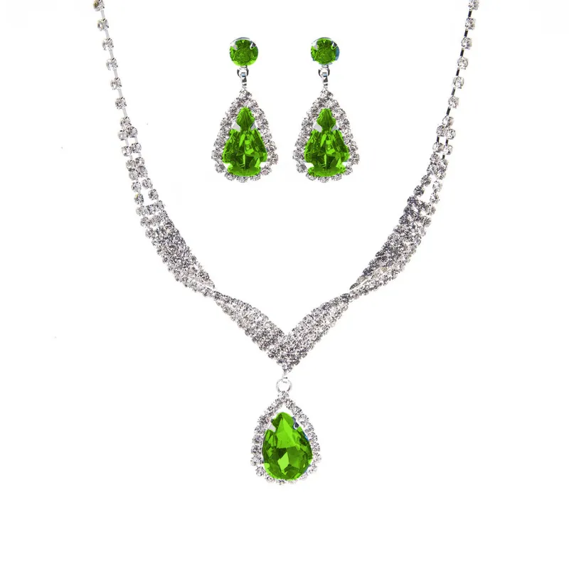 SILVER NECKLACE GREEN CLEAR STONES ( 15494 PES ) sold by Oh My Jewelry