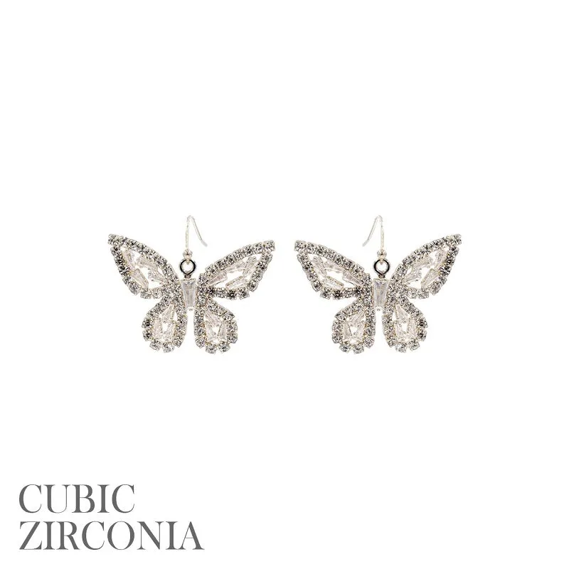 SILVER BUTTERFLY EARRINGS CLEAR CZ CUBIC ZIRCONIA STONES ( 27451 ) sold by Oh My Jewelry