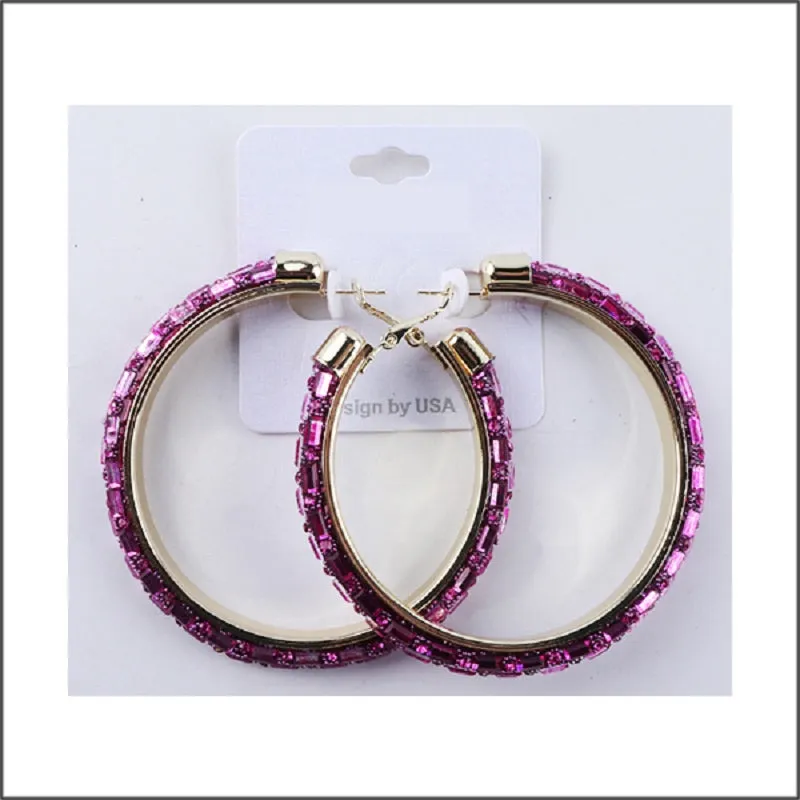 GOLD FUCHSIA HOOP EARRINGS ( 12 24 FU ) sold by Oh My Jewelry