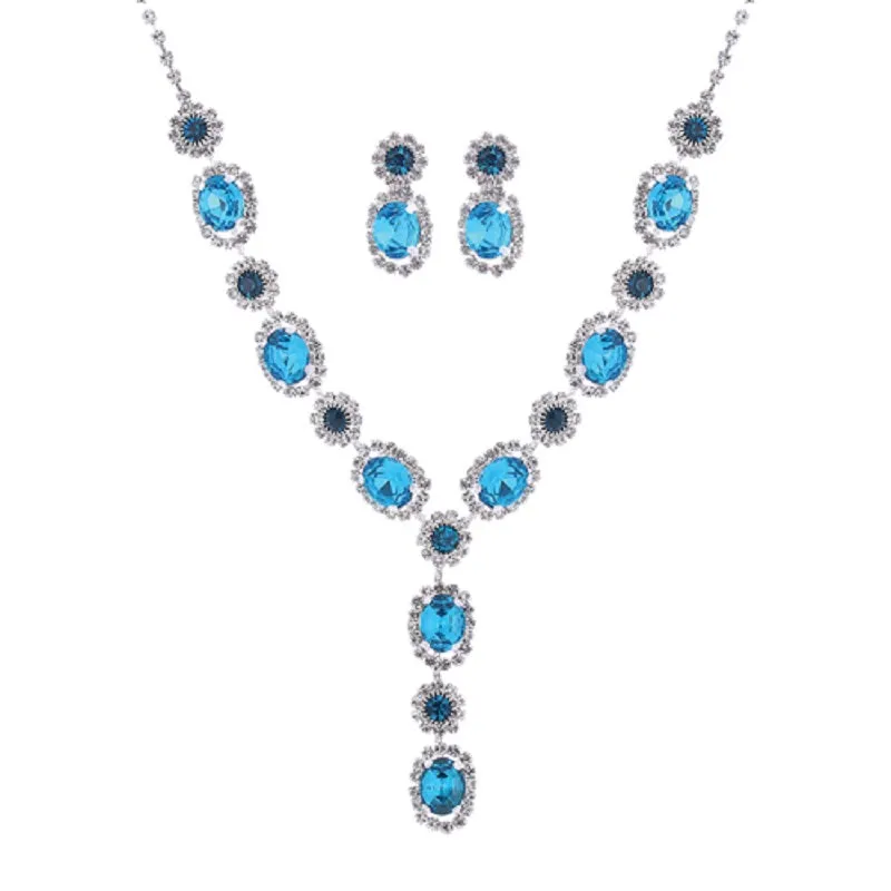 SILVER NECKLACE SET WITH CLEAR AND BLUE STONES ( 17044 BLZS ) sold by Oh My Jewelry