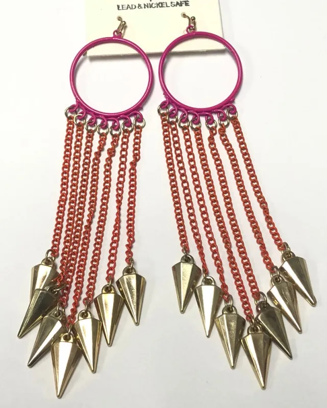 FUCHSIA ORANGE GOLD DANGLING EARRINGS ( 1213 GDFU ) sold by Oh My Jewelry