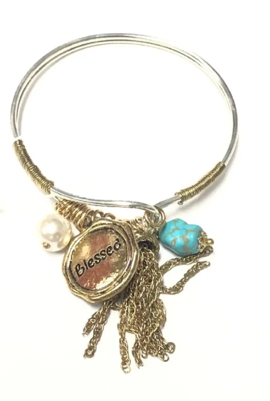 SILVER BANGLE BLESSED GOLD TURQUOISE ( 9350 2 REV1 ) made by Oh My Jewelry