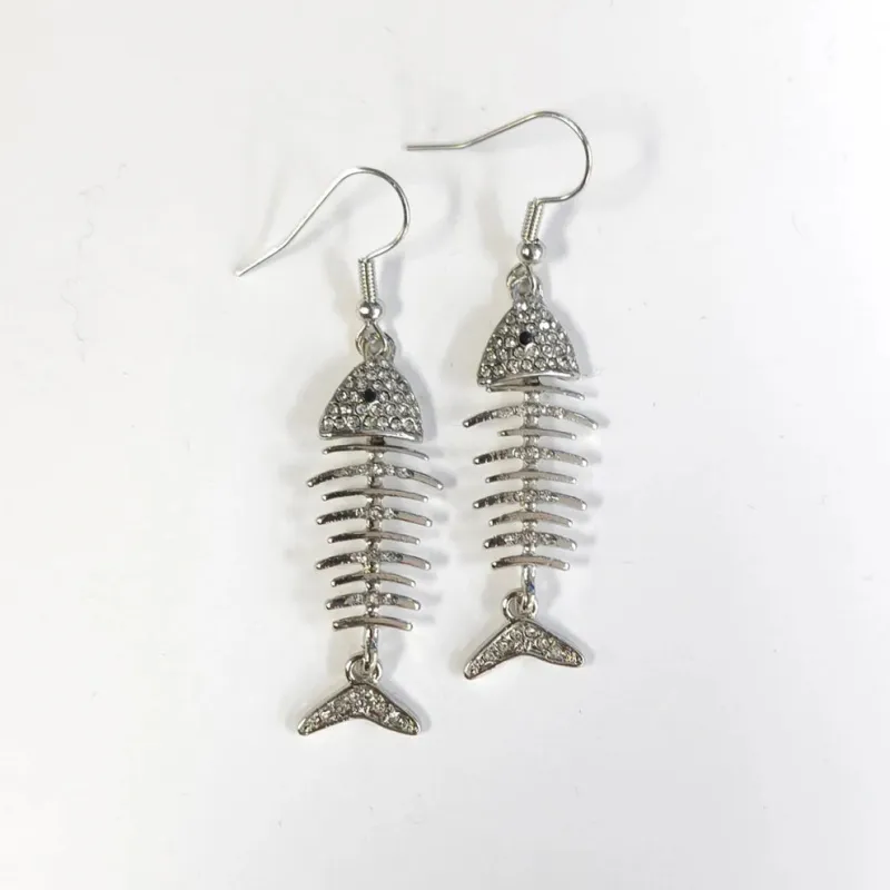 SILVER FISH BONES EARRINGS CLEAR STONES ( 1329 RCR ) sold by Oh My Jewelry