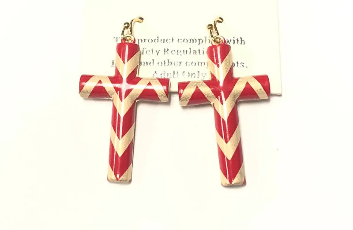 RED WHITE CROSS EARRINGS ( 6439 RD ) sold by Oh My Jewelry