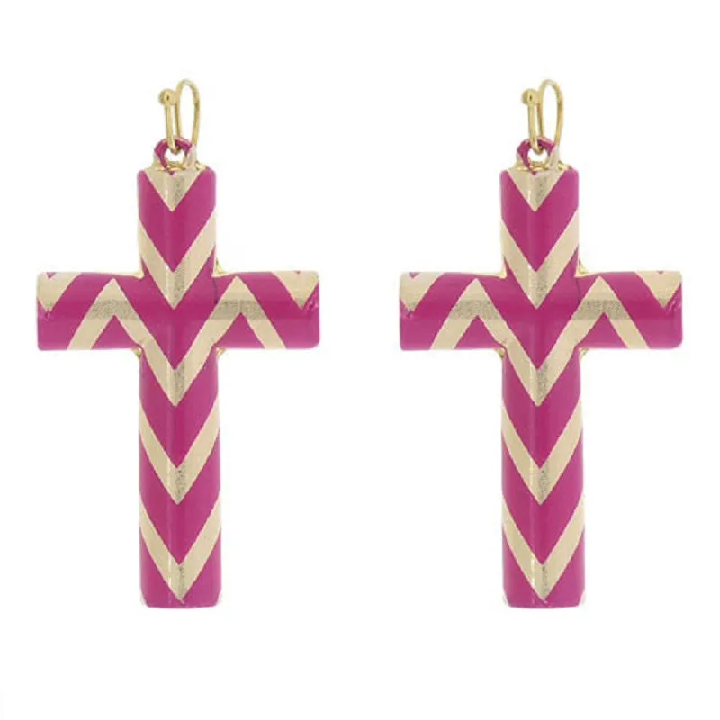 PINK WHITE CROSS EARRINGS ( 6302 PINK ) sold by Oh My Jewelry